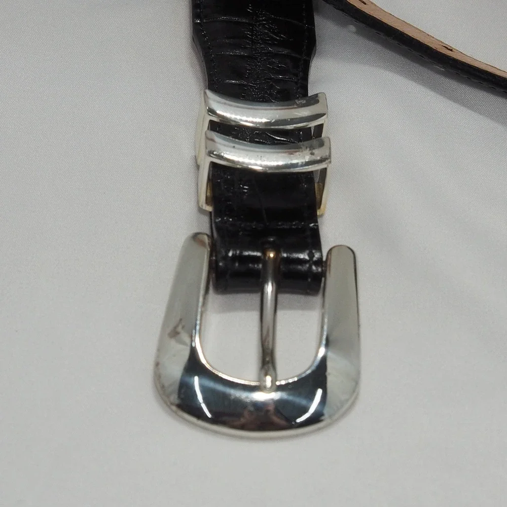 Brighton Belt Mens 36 Black Onyx Italian Calfskin Leather Croc Embossed USA Made